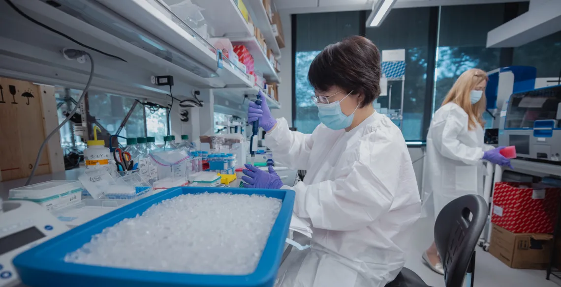 Lu Zhou, Senior Scientist at the Brain Resilience Laboratory, researches molecular markers of brain resilience in the lab. Credit: Andrew Broadhead